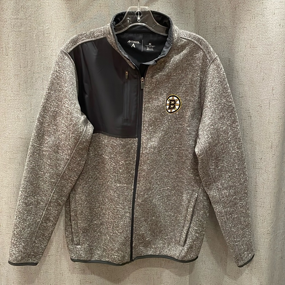 Boston Bruins Sweater Jacket Full Zip Mens Medium EUC Grey Pockets Warm Antigua